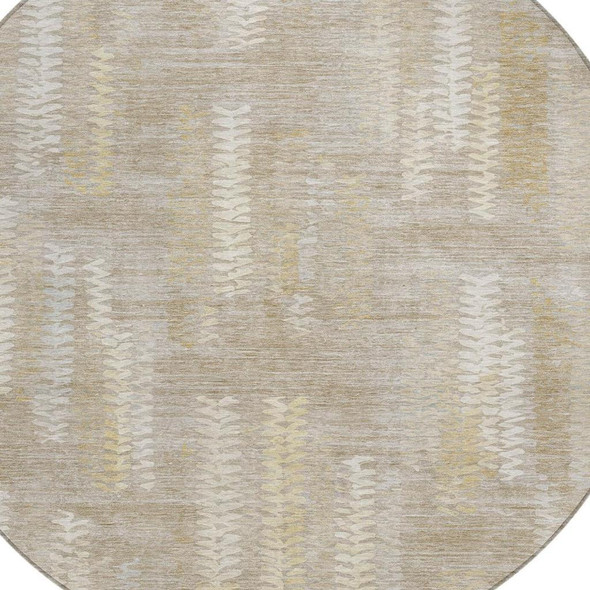 8' Beige And Brown Round Striped Washable Indoor Outdoor Area Rug