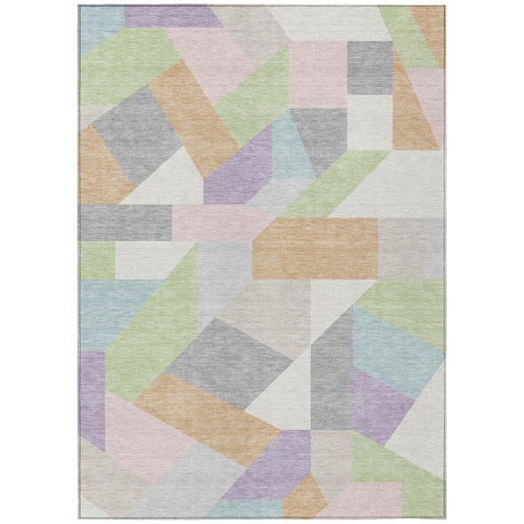 3' X 5' Mint Green And Green Geometric Washable Indoor Outdoor Area Rug