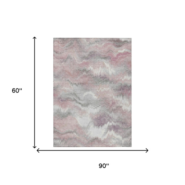 5' X 8' Mauve And Pink Abstract Washable Indoor Outdoor Area Rug