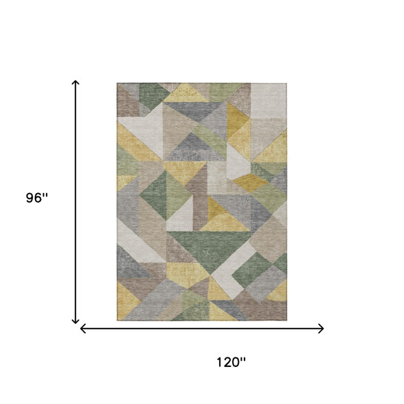 8' X 10' Linen And Ivory Geometric Washable Indoor Outdoor Area Rug