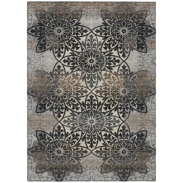 9' X 12' Graphite And Gray Oriental Washable Indoor Outdoor Area Rug