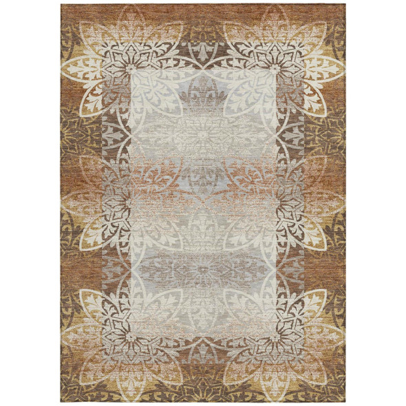 3' X 5' Rust And Orange Oriental Washable Indoor Outdoor Area Rug