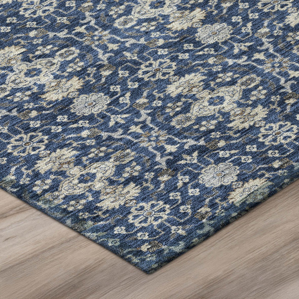 3' X 5' Navy Blue And Blue Oriental Washable Indoor Outdoor Area Rug