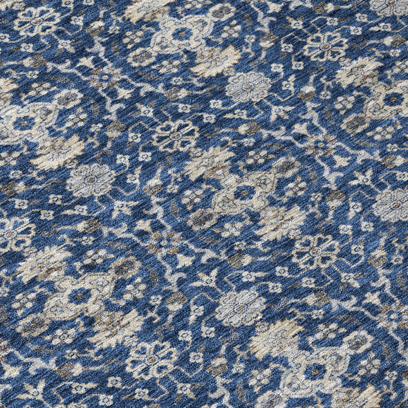 8' X 10' Navy Blue And Blue Oriental Washable Indoor Outdoor Area Rug
