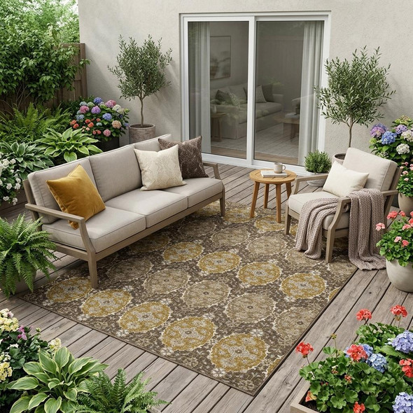 5' X 8' Chocolate And Brown Striped Washable Indoor Outdoor Area Rug
