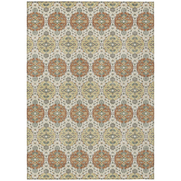 3' X 5' Cream And Ivory Striped Washable Indoor Outdoor Area Rug