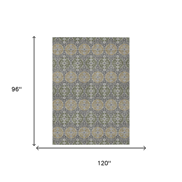 8' X 10' Gray And Graphite Striped Washable Indoor Outdoor Area Rug