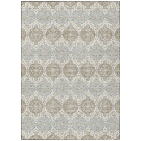 5' X 8' Ivory And Silver Striped Washable Indoor Outdoor Area Rug