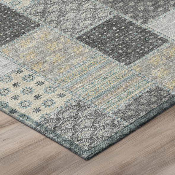 9' X 12' Gray And Silver Patchwork Washable Indoor Outdoor Area Rug