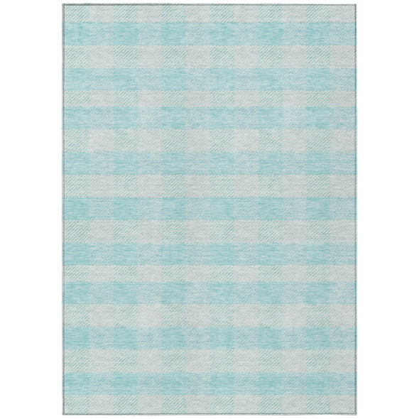 8' X 10' Aqua And Ivory Plaid Washable Indoor Outdoor Area Rug