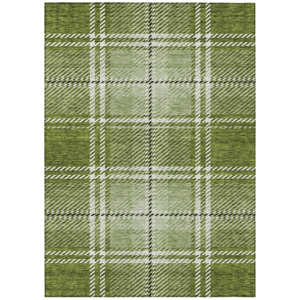 9' X 12' Green Black And Ivory Plaid Washable Indoor Outdoor Area Rug