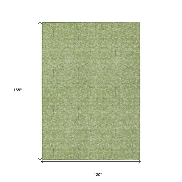 10' X 14' Green Black And Ivory Geometric Washable Indoor Outdoor Area Rug