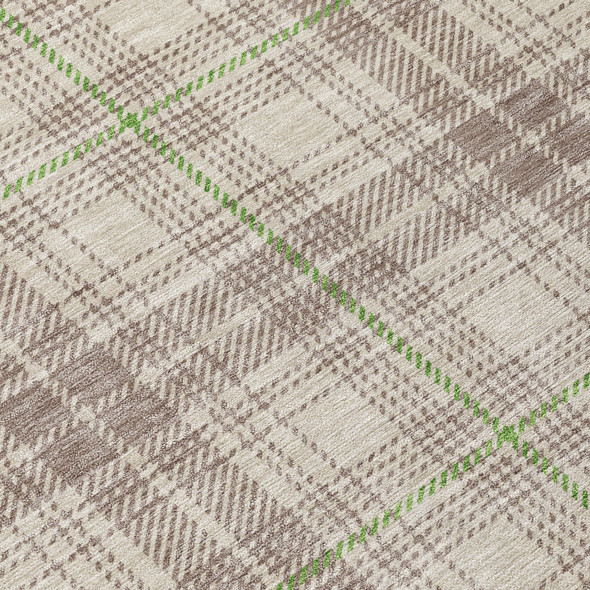9' X 12' Beige Ivory And Green Plaid Washable Indoor Outdoor Area Rug