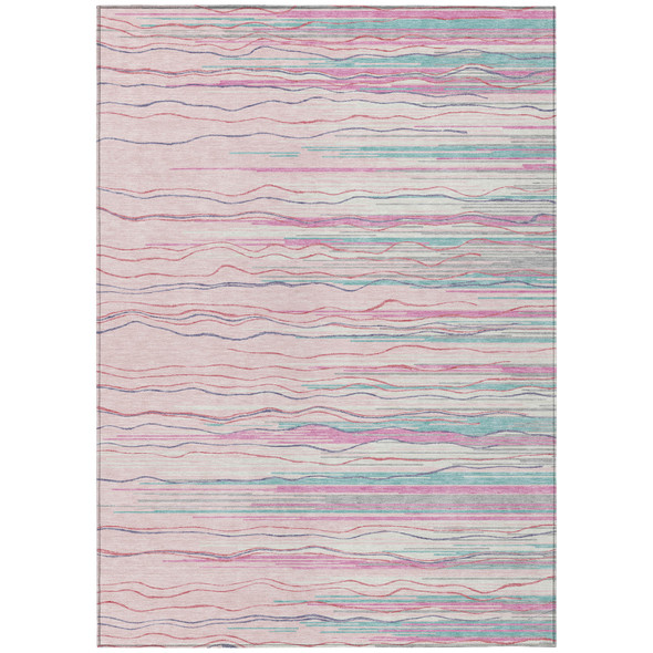 3' X 5' Pink Blue And Purple Striped Washable Indoor Outdoor Area Rug
