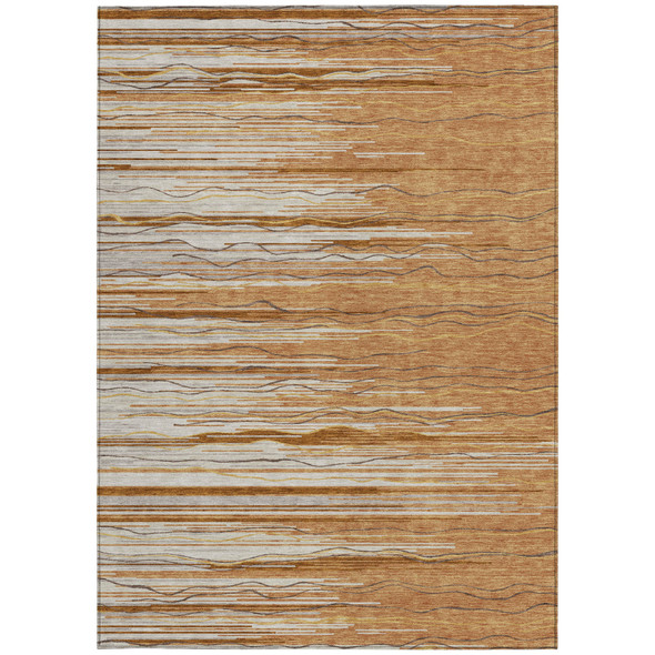 10' X 14' Brown Copper And Ivory Striped Washable Indoor Outdoor Area Rug