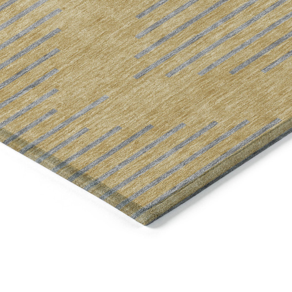 5' X 8' Gold And Ivory Geometric Washable Indoor Outdoor Area Rug