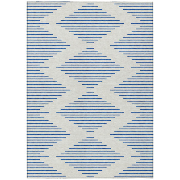 10' X 14' Ivory And Blue Geometric Washable Indoor Outdoor Area Rug