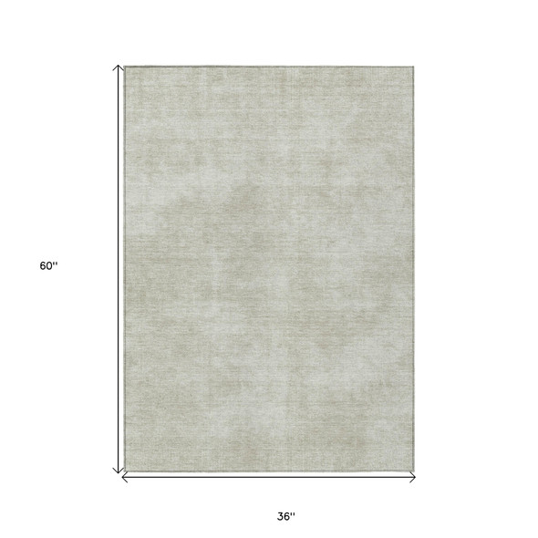 3' X 5' Beige Washable Indoor Outdoor Area Rug