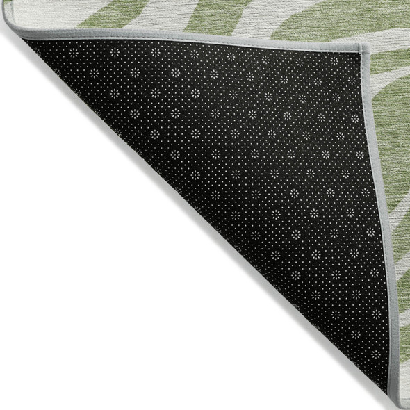 8' Artichoke Green And Ivory Round Animal Print Washable Indoor Outdoor Area Rug
