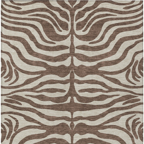 8' X 10' Brown And Beige Animal Print Washable Indoor Outdoor Area Rug