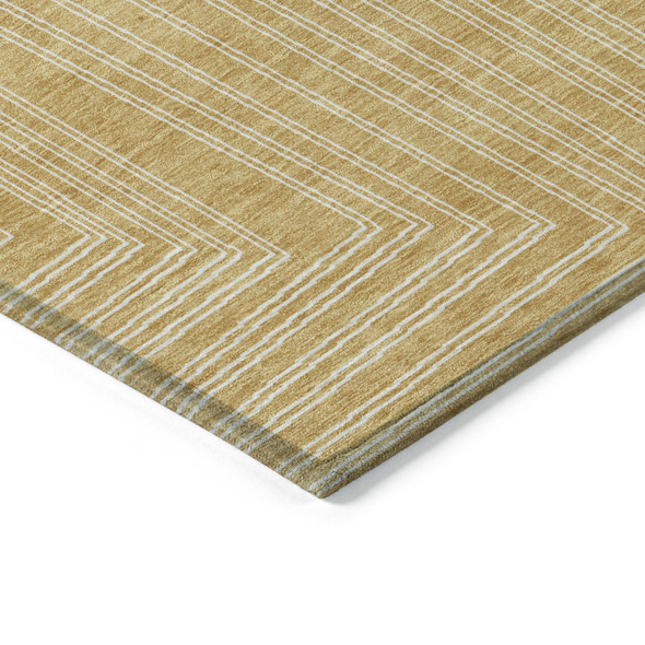 5' X 8' Gold And Ivory Geometric Washable Indoor Outdoor Area Rug