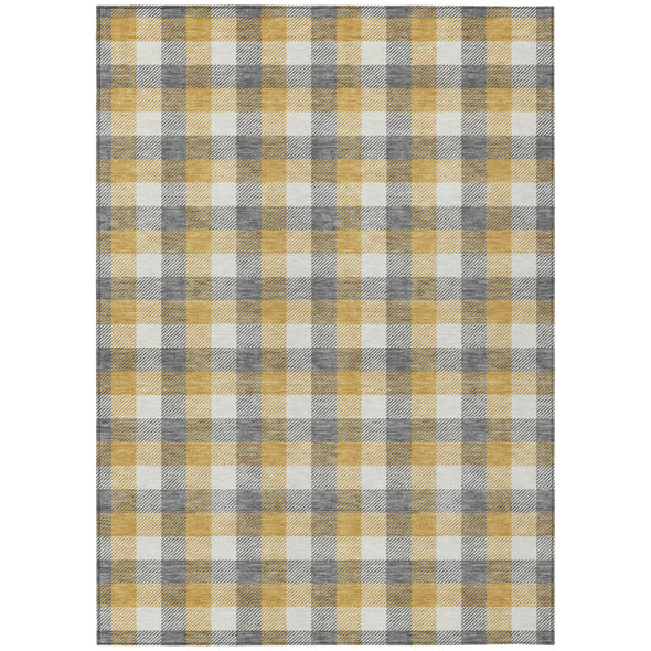 3' X 5' Gray Tan And Beige Plaid Washable Indoor Outdoor Area Rug
