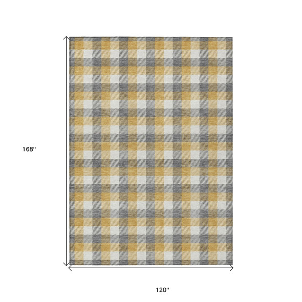 10' X 14' Gray Tan And Beige Plaid Washable Indoor Outdoor Area Rug