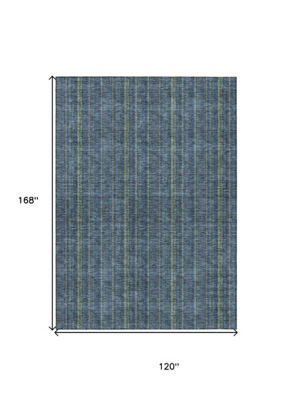 10' X 14' Blue Denim Blue And Mint Green Striped Washable Indoor Outdoor Area Rug