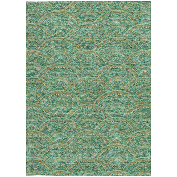 9' X 12' Sage Fern Green And Peach Geometric Washable Indoor Outdoor Area Rug