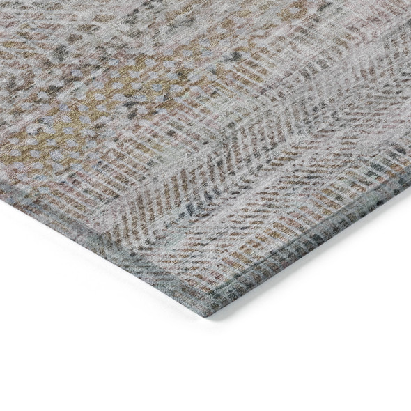 8' Linen And Gray Round Striped Washable Indoor Outdoor Area Rug