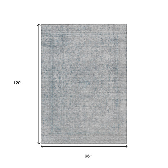 8' X 10' Silver And Beige Abstract Washable Indoor Outdoor Area Rug