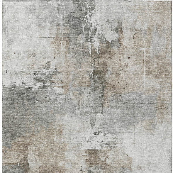 3' X 5' Ivory Gray And Khaki Abstract Washable Indoor Outdoor Area Rug
