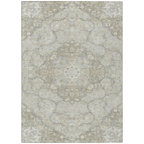 9' X 12' Taupe And Ivory Medallion Washable Indoor Outdoor Area Rug