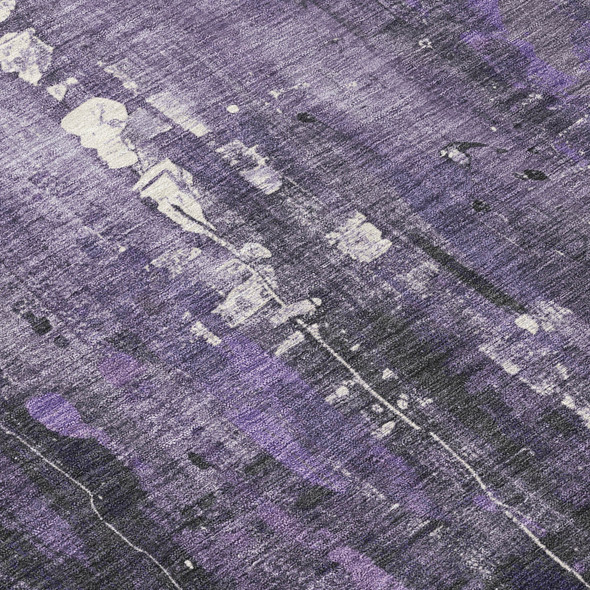 9' X 12' Purple And Ivory Abstract Washable Indoor Outdoor Area Rug