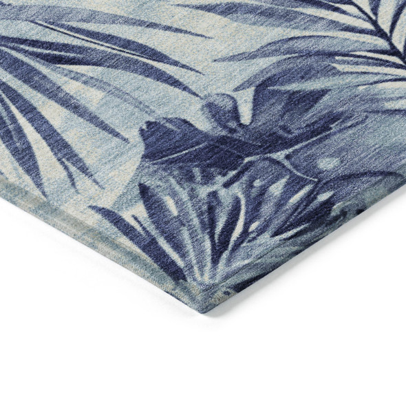 8' X 10' Blue And Ivory Floral Washable Indoor Outdoor Area Rug