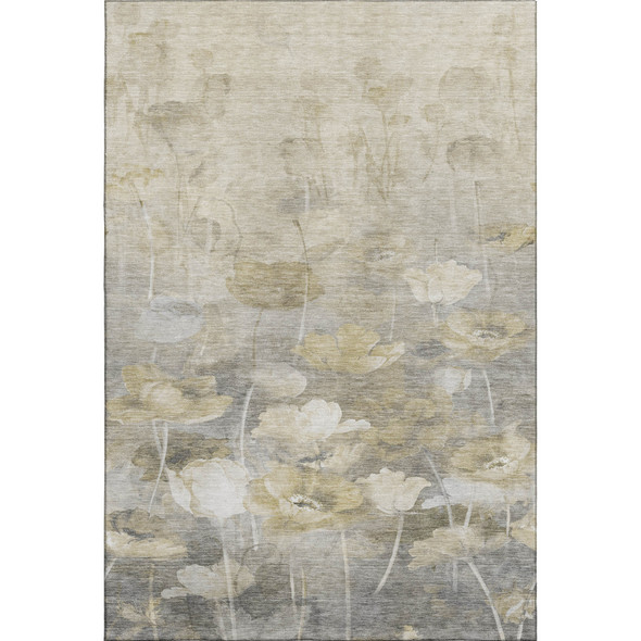9' X 12' Beige Gray And Ivory Floral Washable Area Rug With UV Protection