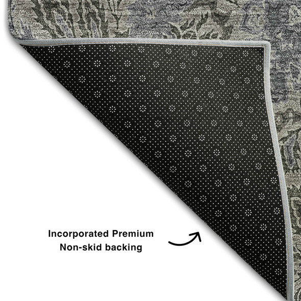 8' X 10' Khaki And Gray Floral Washable Area Rug With UV Protection