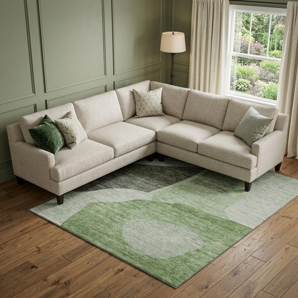 8' X 10' Artichoke Green And Ivory Abstract Washable Area Rug With UV Protection