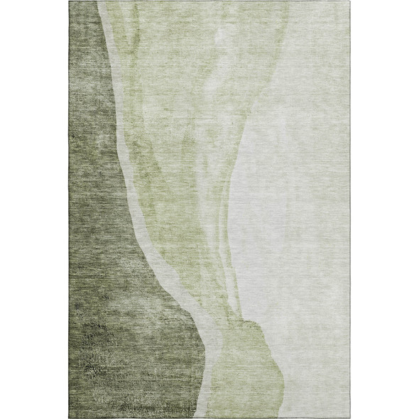 5' X 8' Olive Green And Ivory Abstract Washable Area Rug With UV Protection