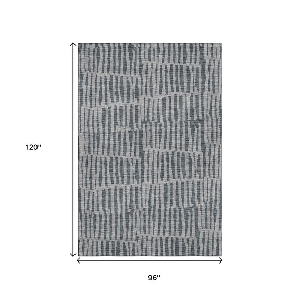 8' X 10' Charcoal And Gray Striped Washable Area Rug With UV Protection