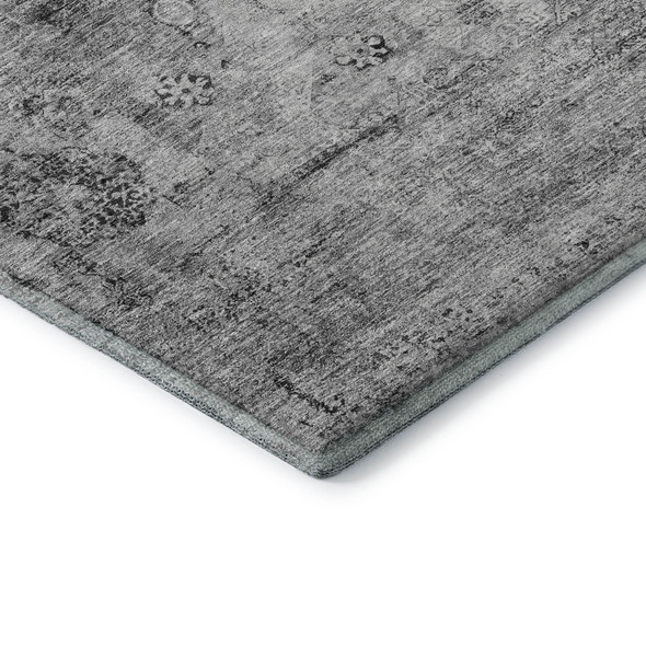 5' X 8' Gray And Silver Oriental Washable Area Rug With UV Protection