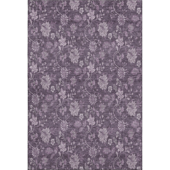 10' X 14' Plum And Ivory Floral Washable Area Rug With UV Protection