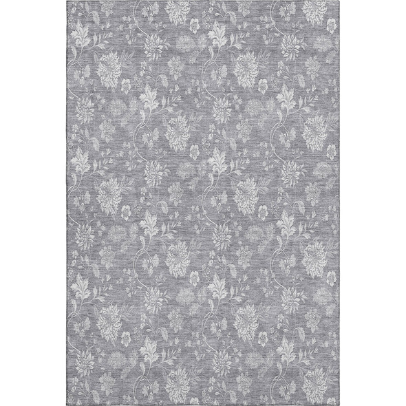 10' X 14' Gray And Ivory Floral Washable Area Rug With UV Protection