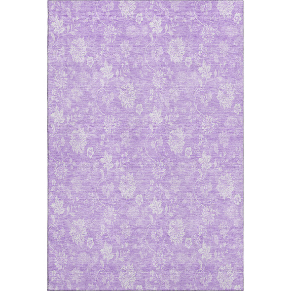 5' X 8' Lilac And Ivory Floral Washable Area Rug With UV Protection