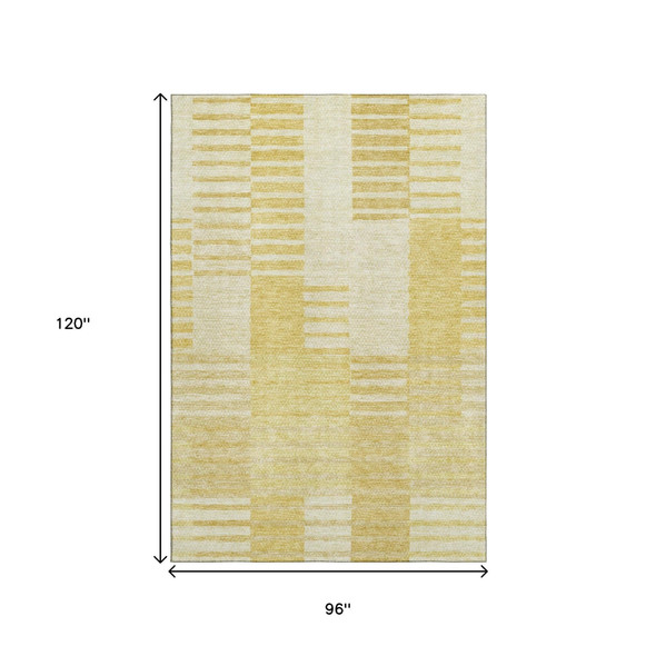 8' X 10' Amber And Ivory Striped Washable Area Rug With UV Protection