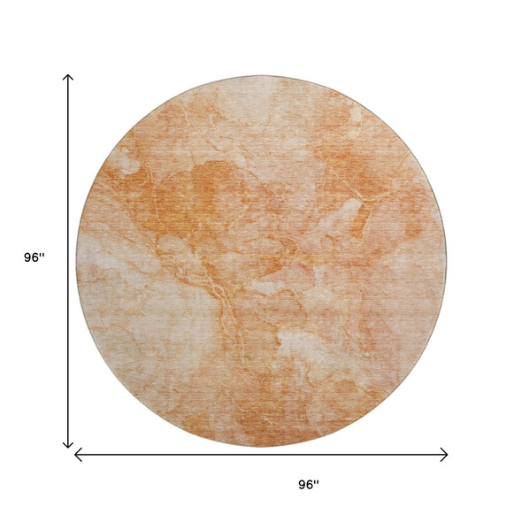 8' Salmon And Ivory Abstract Washable Round Rug With UV Protection