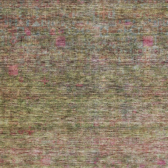 9' X 12' Artichoke Green And Pink Abstract Washable Area Rug With UV Protection