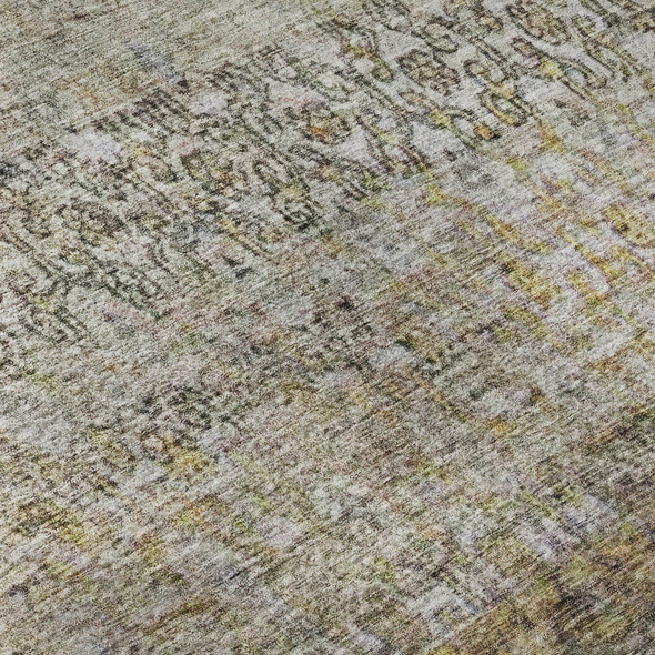 10' X 14' Aqua Gold And Gray Abstract Washable Area Rug With UV Protection