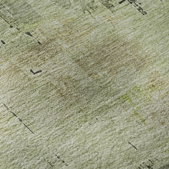 5' X 8' Artichoke Green Charcoal And Silver Abstract Washable Area Rug With UV Protection