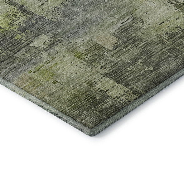 8' X 10' Artichoke Green Charcoal And Silver Abstract Washable Area Rug With UV Protection